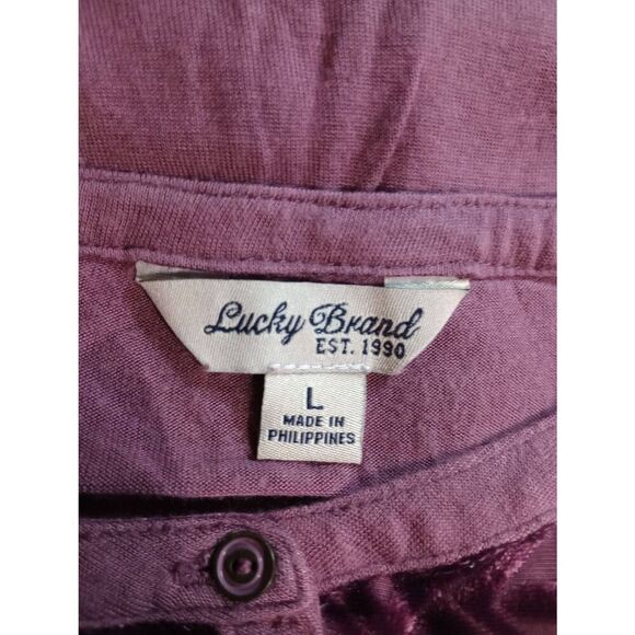 Lucky Brand Shirt Ladies Large Plum Long Sleeve Velour Chest Light Weight - Picture 5 of 6
